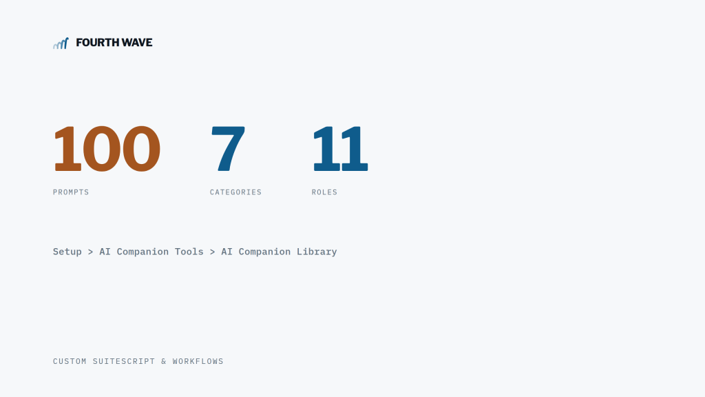 100 prompts, 7 categories, 11 roles, with the path to the AI Companion Library.